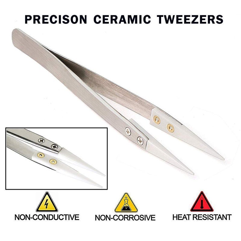 FLYINGSEA Stainless Steel Ceramic Tweezers, Antimagnetic, High Temperature Resistant, Non-Conductive, 3000 Degrees - Image 2
